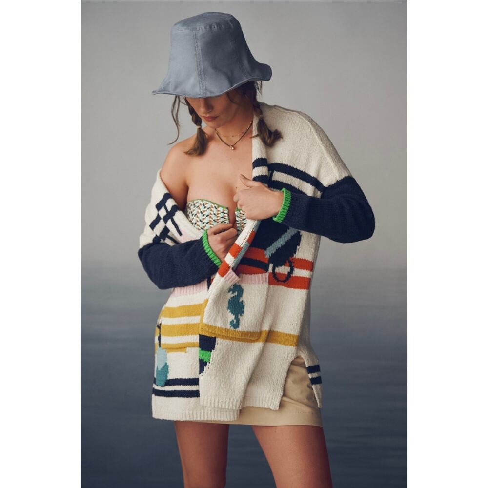NWT Maeve x Anthropologie Nautical Buoy Whale Cardigan Sweater. Sz S/M. - Picture 2 of 12